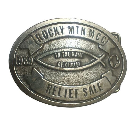 Vintage 1980s Belt Buckle Adezy Rocky Mountain MCC RELIEF SALE 1989 Mennonite - Picture 2 of 5